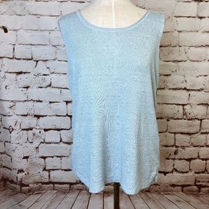 Eileen Fisher Blue Scoopneck Linen Silk Tank Top